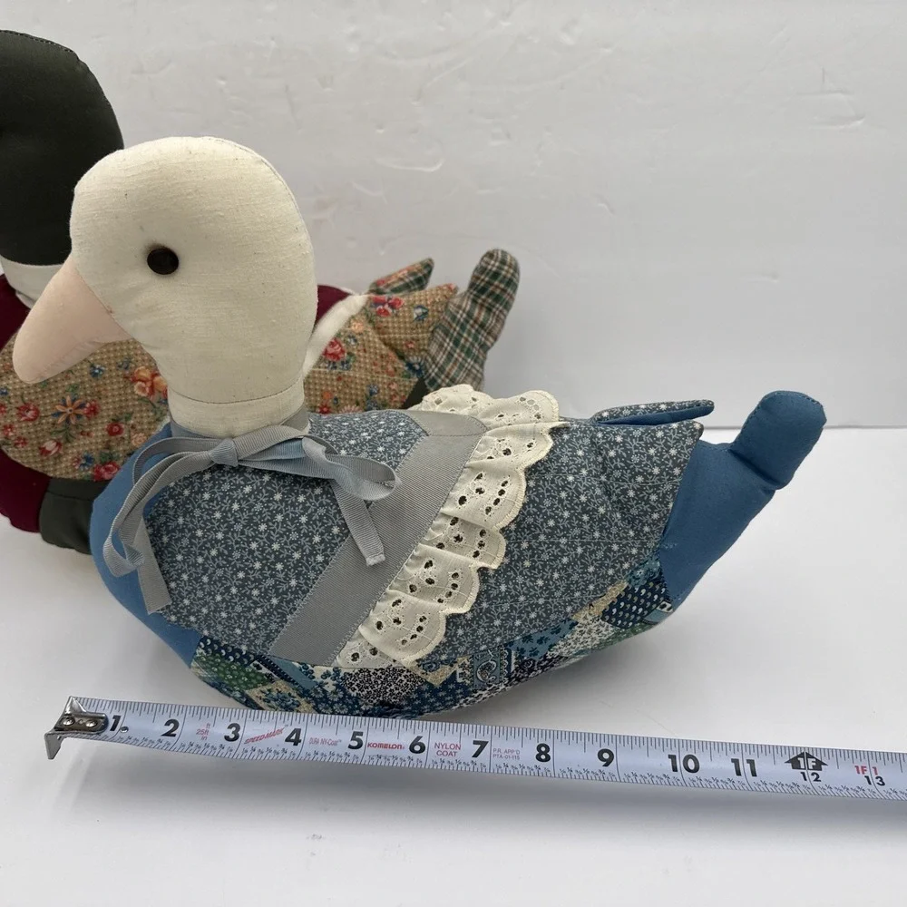 Vtg Handmade Cloth Patchwork Quilted Plush Cottagecore‎ Duck Shelf Sitter Decor
